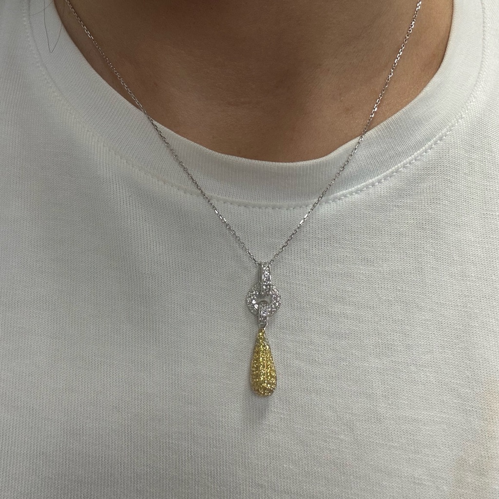 Suzy Levian Sterling Yellow White Sapphire Teardrop Pendant Necklace Nwt